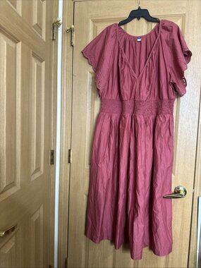 Old Navy Womens 2X Pink Boho Midi Dress Flutter Sleeve Smocked Waist Cottagecore